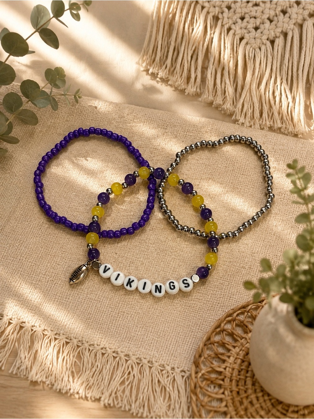Minnesota Vikings Inspired Beaded Bracelet Stack | Handmade